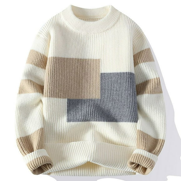 Cameland Men's Winter Casual Fashion Color Block Design Comfortable Tops Long Sleeved Round Neck Pullover Sweater