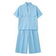 thumbnail image 5 of Karymi Jumpsuits for Women 2-Piece Set, Stand Collar Short Sleeve Top with Flap Chest Pockets + High Waist Wide Leg Culottes, Elegant Casual Outfit Vacation Outfits for Women, 5 of 5