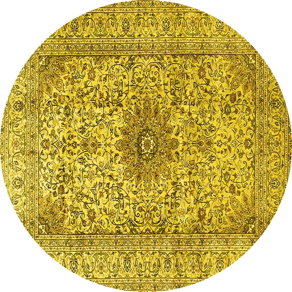 Ahgly Company Indoor Round Medallion Yellow Traditional Area Rugs, 5' Round