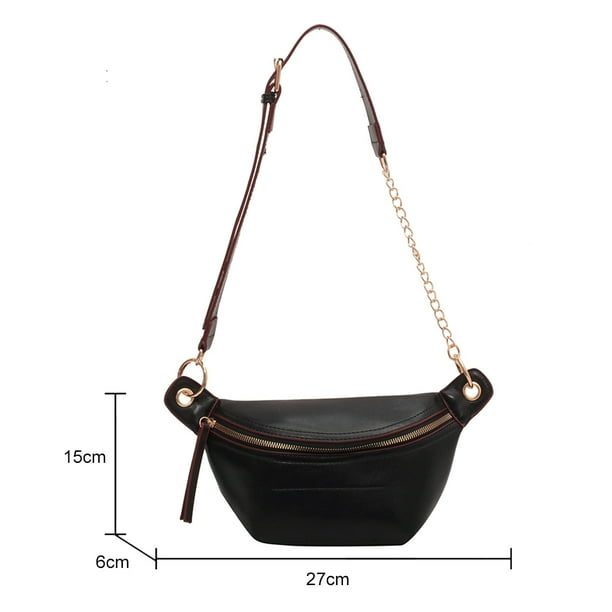Bolsa Casual PU Fanny Pack Mujer Cadena Pequeño Pecho Cinturón Hombro Bandolera (Negro) Likrtyny Para Estrenar