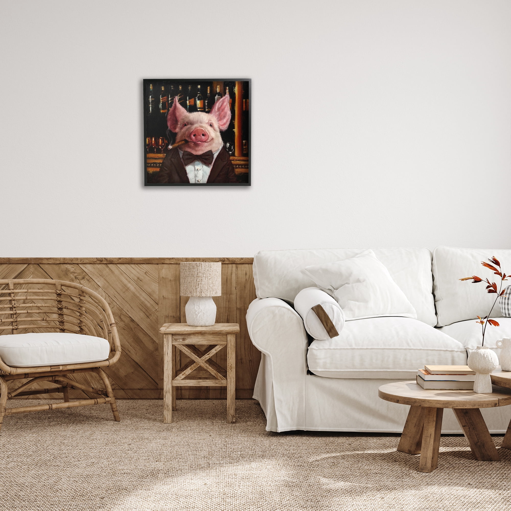 Stupell Industries Classy Pig at Cigar Bar Animals & Insects Painting Black Framed Art Print Wall Art, 24 x 24