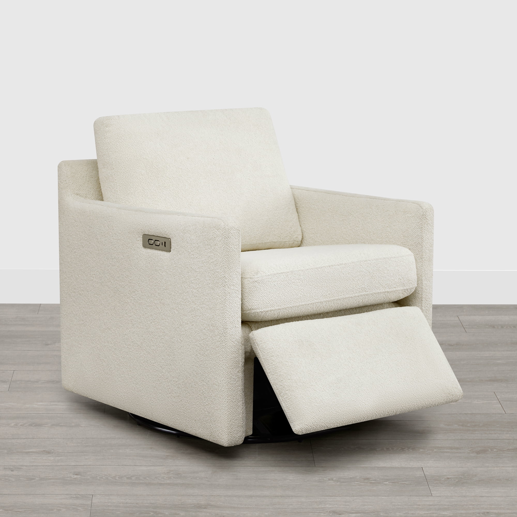 Spruce & Spring 270-Degree Swivel Accent Chair with Power Footrest & Charging Ports, Cream