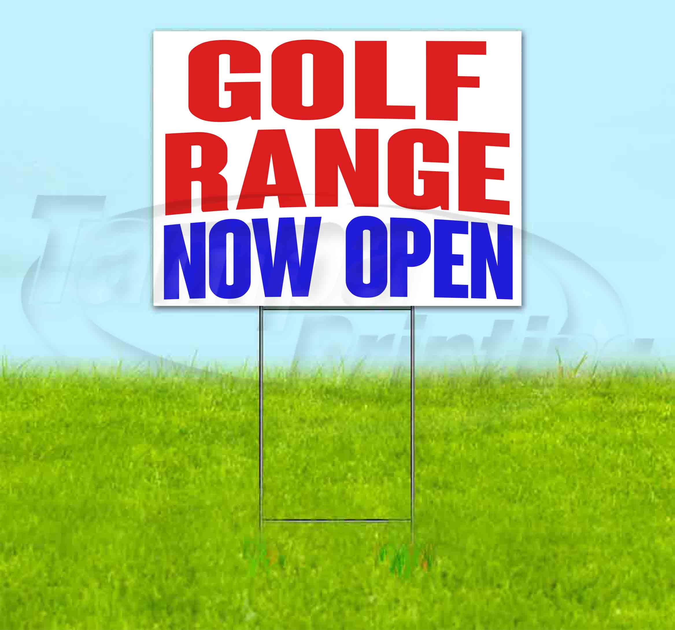Golf Range Now Open (18" x 24") Yard Sign, Includes Metal Step Stake