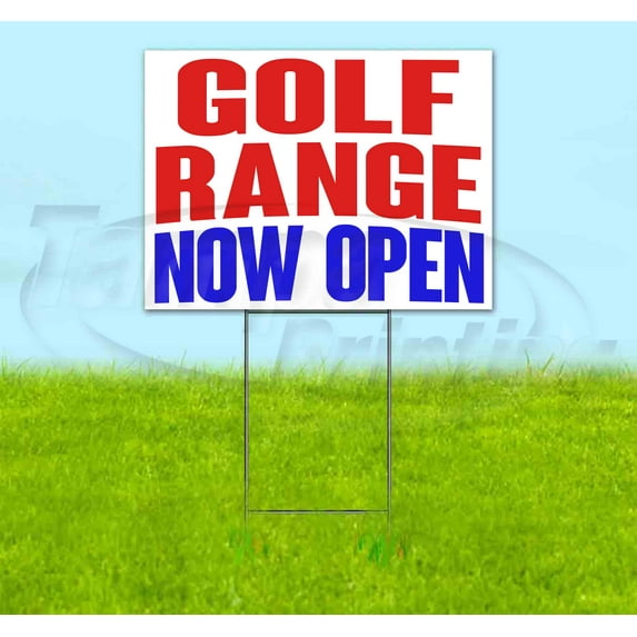 Golf Range Now Open (18" x 24") Yard Sign, Includes Metal Step Stake