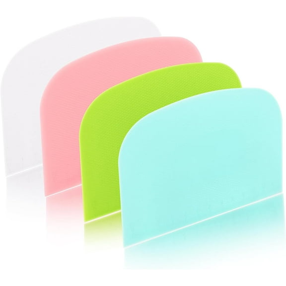 Dough Scraper Pastry Baking Bench Dough Scraper 4 Pcs Plastic Dough Scraper Bowl Scraper Multipurpose Flexible Food Scraper Bakery Dough Scraper Tools Dough Cutter for Bread Cake Dough Fondant Icing