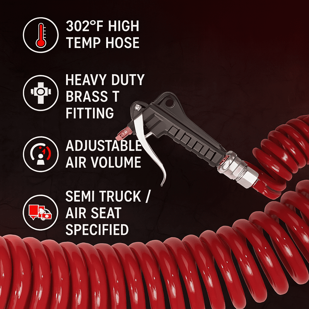 Filluck Air Blow Gun Kit, Heavy Duty Air Seat Blow Gun Kit for Truck Air Hose with 30FT (9M) Long Coil and Extended Dual Head Tire Air Chuck