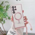 thumbnail image 1 of Adjustable Straps With Phone Case For Magsafe For Samsung S23 S22 Ultra S21 FE Soft Rope Lanyard Magnetic Plating Cases Neckband Pink For Samsung S23, 1 of 6