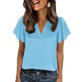 thumbnail image 4 of Camisetas de Verano de Manga Corta de las Mujeres de Cuello en V de Estiramiento de Cuatro Vías, Camisetas Casuales de las Mujeres de Color Sólido, 4 of 8