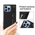 thumbnail image 6 of Allytech for iPhone 16 Pro Case with Detachable Crossbody Strap, PU Leather Stand Wallet Purse Case with Credit Card Slots Zipper Pocket Case for iPhone 16 Pro, Black, 6 of 12