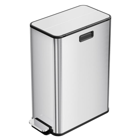 Festisoul Dual-Compartment Recycling Bin, Stainless Steel Pedal Trash Can with Removable Inner Buckets for Kitchen 14.8 Gallon Total