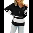 thumbnail image 2 of Suéter de Punto para Mujer, Suéter Extragrande con Media Cremallera y Larga, Sudadera con Capucha y Cremallera de un Cuarto, Otoño Negro L, 2 of 10