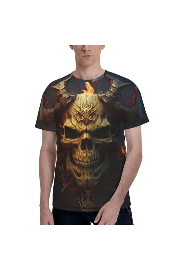 Men's 3D T-Shirt Casual Short Sleeve Funny Tee Tops, Fire Demon Satanic Skull