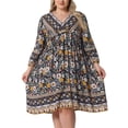 thumbnail image 1 of Vestido de verano de talla grande Agnes Orinda para mujeres, casual, bohemio, floral, con escote en V, manga 3/4, midi, corto, vestido de playa 1X negro y amarillo, 1 of 6