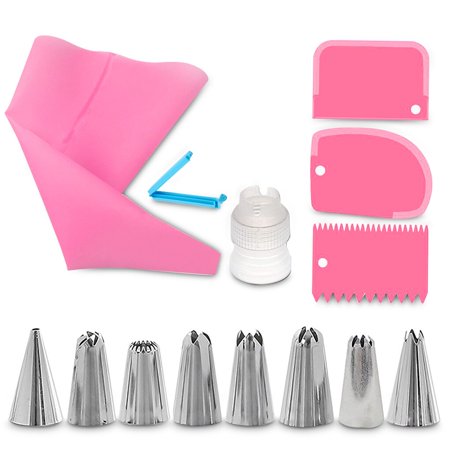 

Color Random 14pcs/set Icing Bag Nozzle Wedding Birthday Anniversary Cake Piping Tips Cream Scraper Baking Tools Bakery