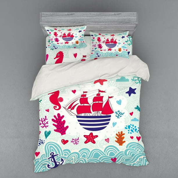 Ocean Duvet Cover Set Maritime Theme A Sailing Ship Anchor Seahorse And Sea Star Ilration Art Bedding With Shams Fitted Sheet 3 Sizes By Ambesonne Com - Colorful Seahorse Bedding Ocean Duvet Cover Set Maritime Theme A Sailing Ship Anchor Seahorse And Sea Star Ilration Art Bedding With Shams Fitted Sheet 3 Sizes By Ambesonne Com - Colorful Seahorse Bedding