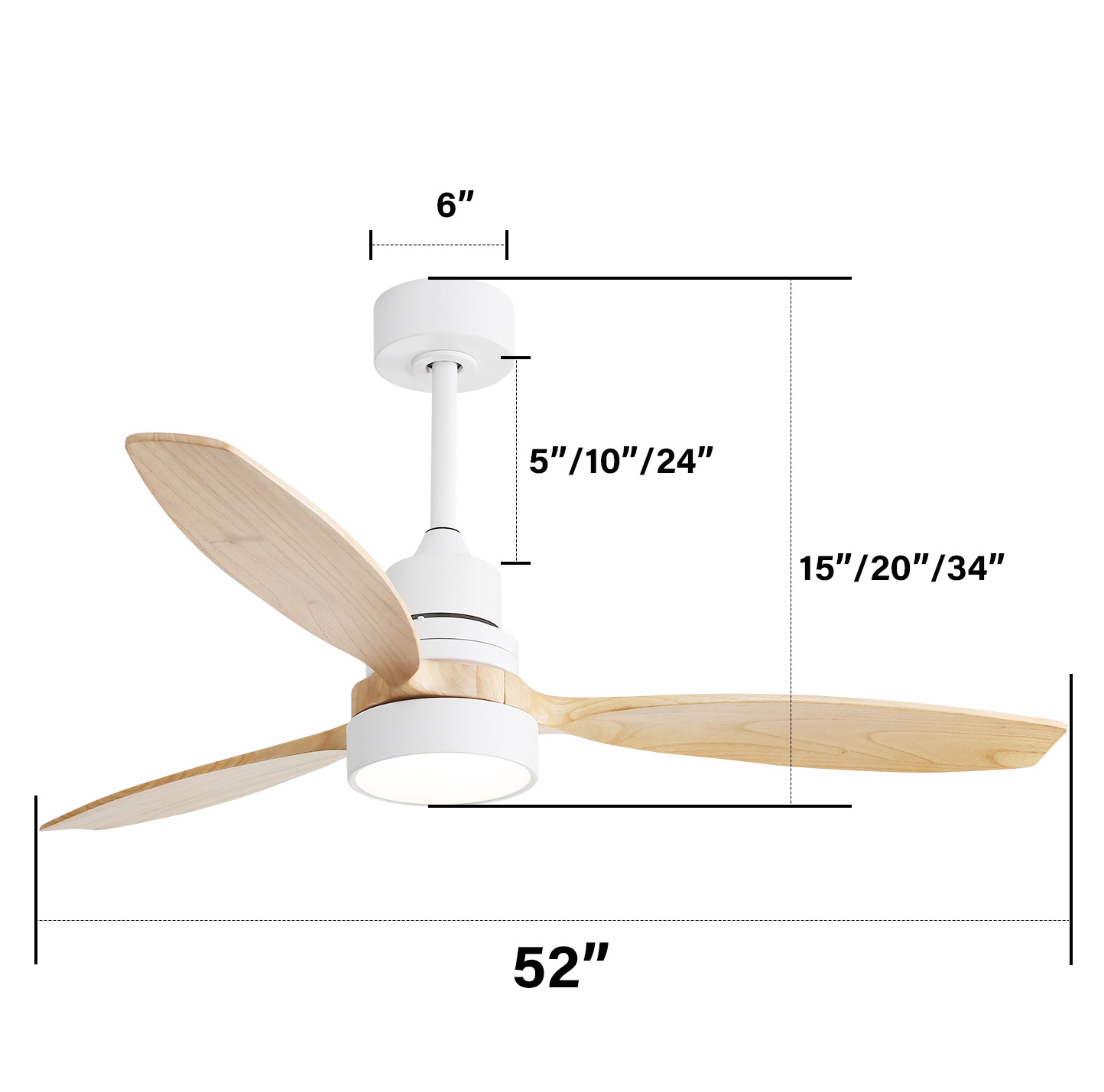 Sofucor 52" Modern White Ceiling Fan with LED Light and Remote Control