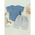 thumbnail image 5 of Toddler Baby Boy Summer Clothes Short Sleeve Striped Pocket Tshirt Top Solid Shorts Set Casual Outfits, 5 of 9
