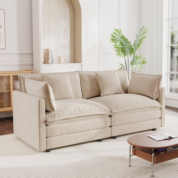 FFZ Modern Chenille Loveseat Sofa with 4 Pillows and Deep Seat, Light Coffee