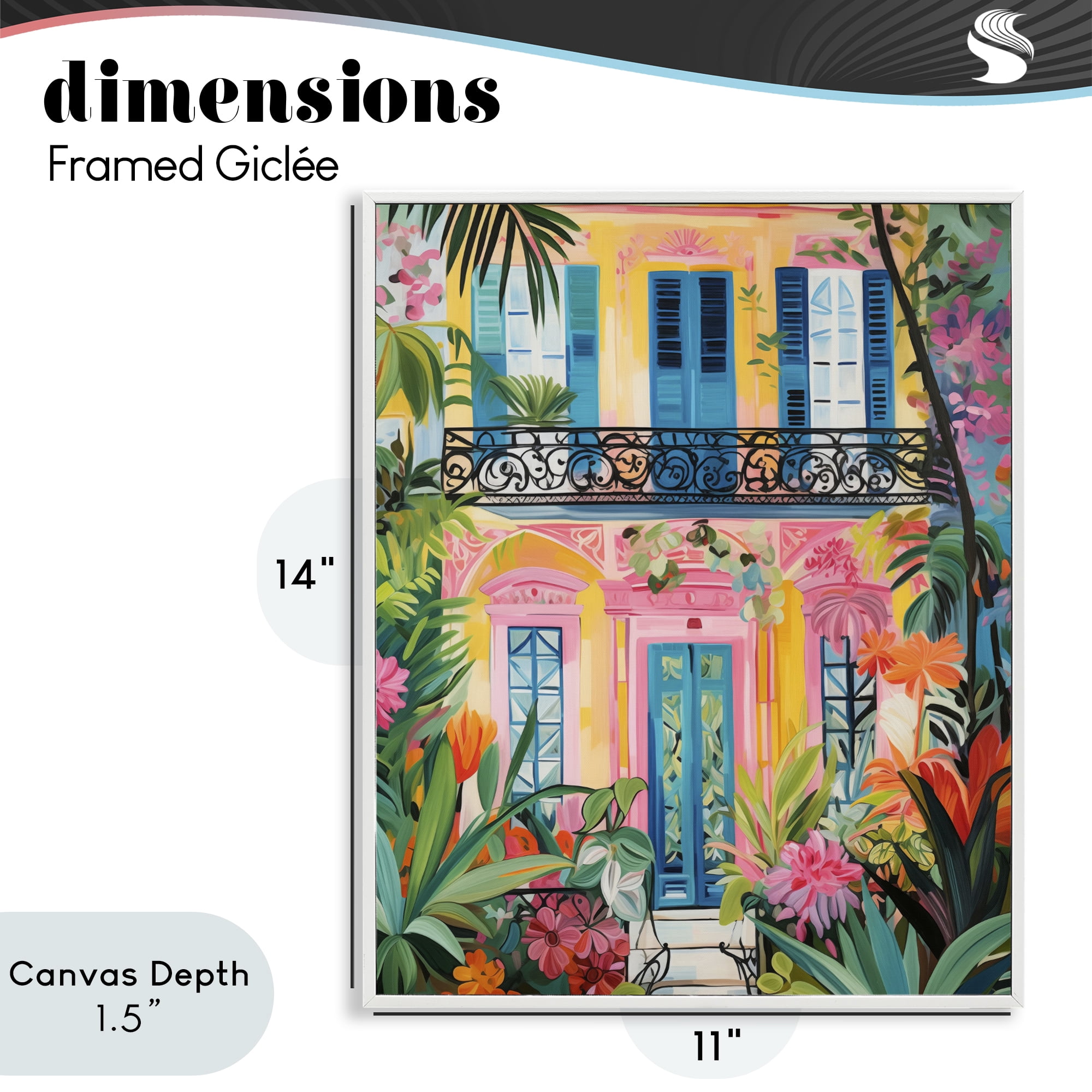 Stupell Industries Colorful Facade with Tropical Garden White Framed Giclee Art, design by LSR Design Studio