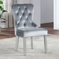 thumbnail image 4 of Glamorous Silver 9pc Dining Set Mirror Accents Table w Leaf Gray Wingback Chairs Button Tufted Upholstered Dining Room, 4 of 10