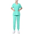 thumbnail image 2 of Homenesgenics Scrub Sets for Women Womens 2 Piece Scrub Outfits Casual Short Sleeve Scrub Tops and Long Pants Sets Nurse's Uniform Lounge Set Working Sets with Pocket Blue XXL, 2 of 6