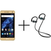 BLU Studio Selfie 2 S230Q Unlocked GSM Smartphone and SHARKK Flex 20 Wireless Bluetooth Waterproof Headphones with Mic, Gold (Value Bundle)