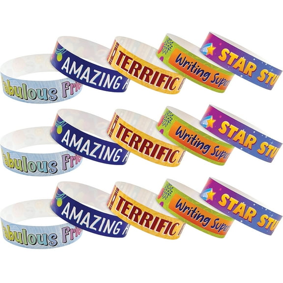 Teacher Created Resources Positive Reinforcement Brag Bracelets, 10 Designs, 100 Per Pack, 3 Packs