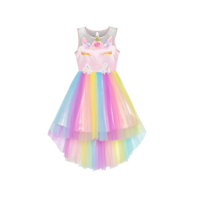 Flower Girls Dress Unicorn Rainbow Pageant Princess Party 10 Years