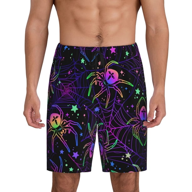 Balery Multi-colored Spiders Pantalones cortos de pijama de punto de algodón para hombre con cinturilla y bolsillos-XX-Large