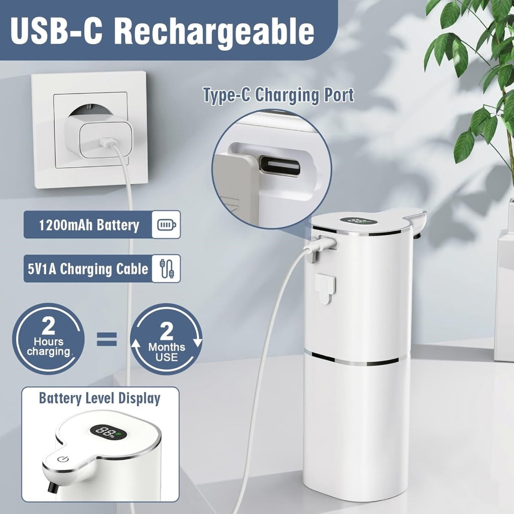 Contactless Hand Soap Foam Dispenser Rechargeable Automatic Foaming Soap Dispenser Automatic Induction Foam Hand Washer