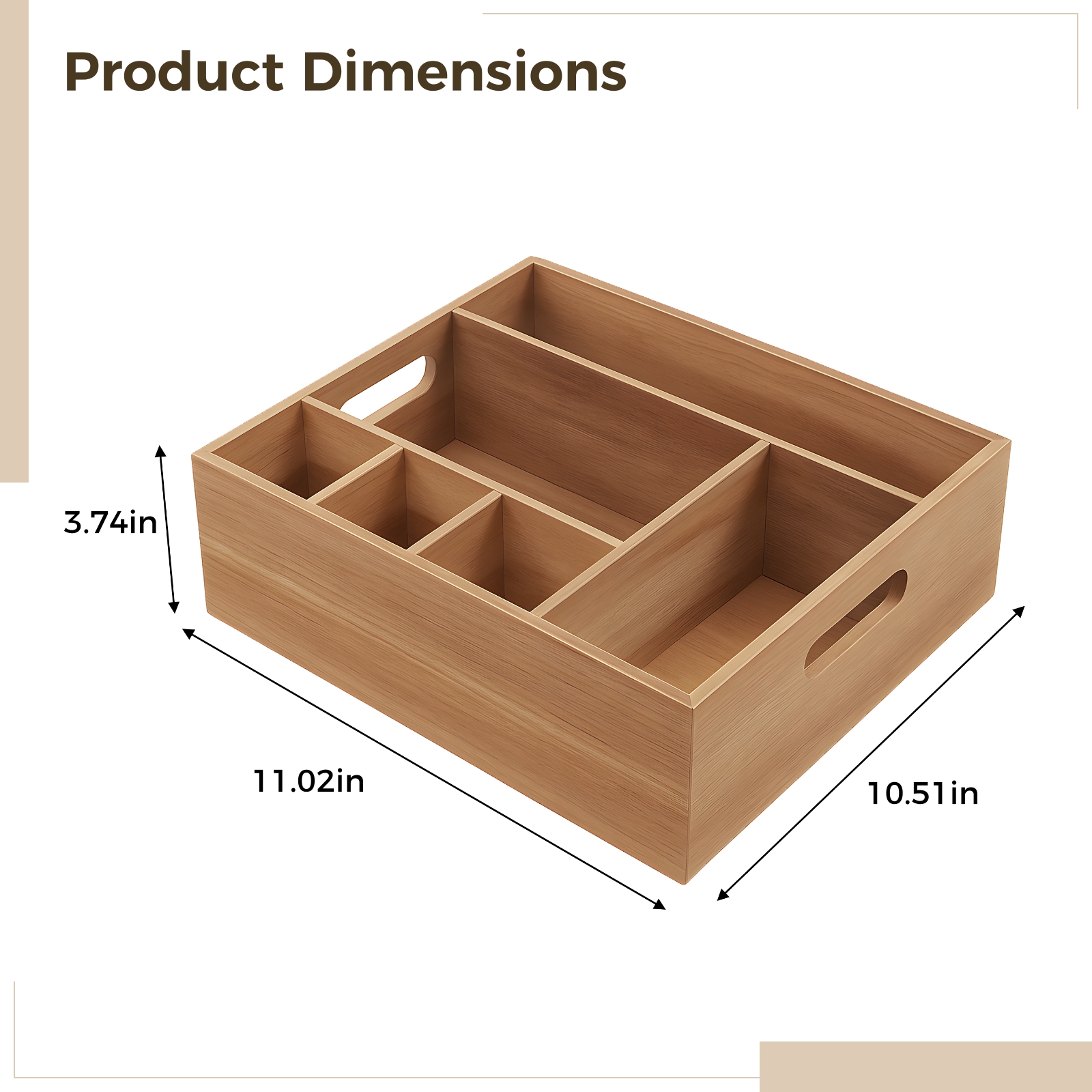 Wooden Cutlery Holder for Dining Table, Multiple Compartments Organizer Box, Ideal for Parties, Picnic, and Home Use, Features Handles for Easy Movement 11"x10.5"x3.7"