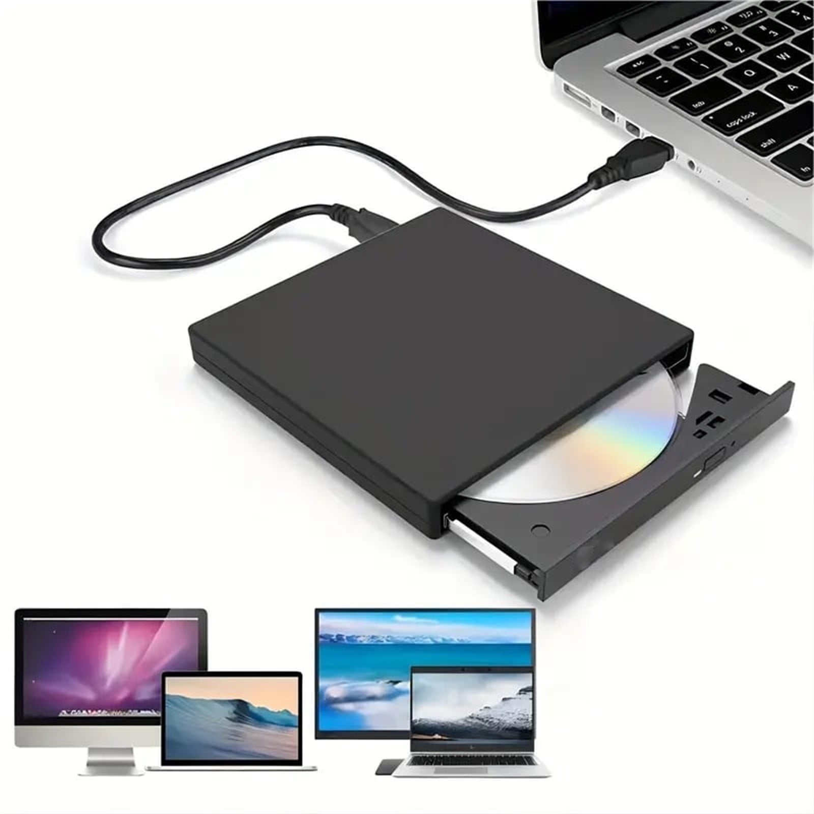 External DVD Drive USB-C USB-A, Plug-and-Play for Windows PCs and Laptops, Reads DVDs CDs, Burns DVD±R CD-R, USB 3.0 High-Speed, Portable black
