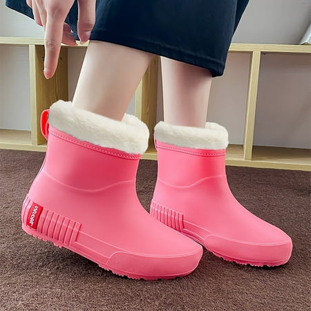 

Rain Shoes Mid Barrel Rain Boots Student Warm Waterproof Non Slip Wear Plus Velvet Water Shoes Rubber Shoes