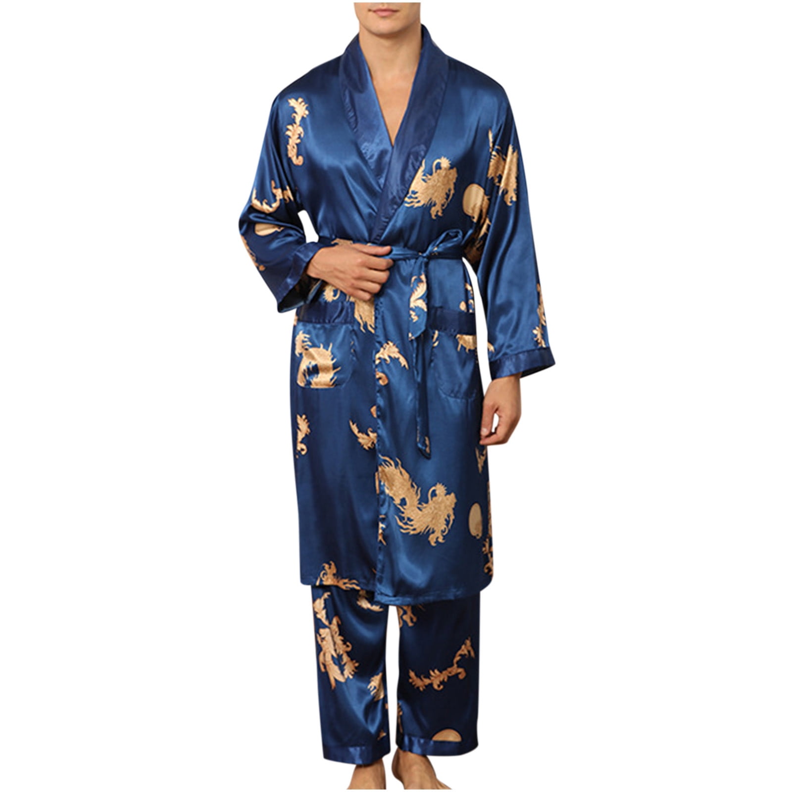 Pyjama Homme En Satin Haut Boutonné Et Pantalon Élastique