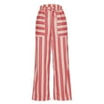 thumbnail image 3 of USNSM Striped Pants for Women Wide Leg Casual Trousers Pants High Waisted Drawstring Loose Lounge Pants with Pockets Red M, 3 of 5