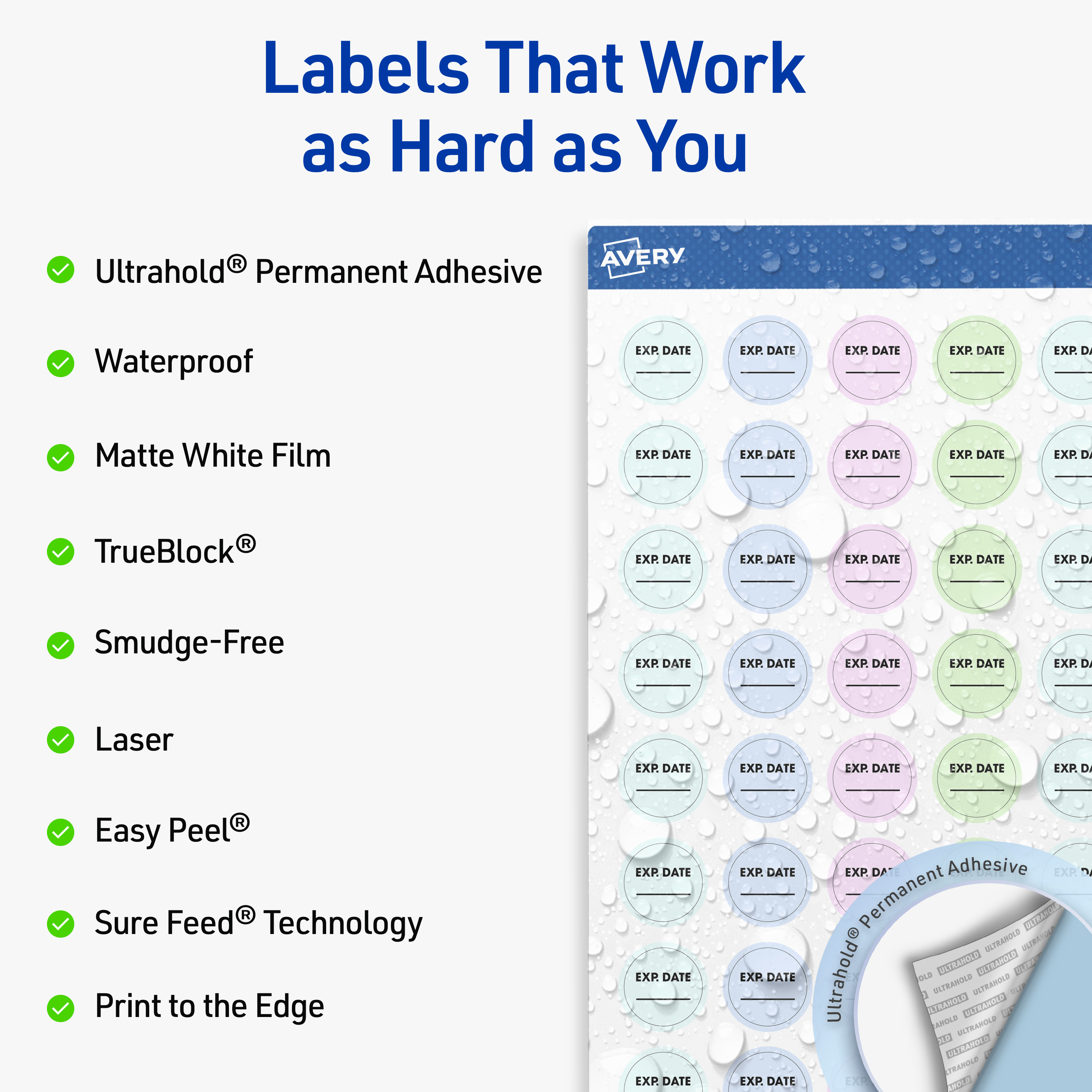 Avery Waterproof Round Labels, 0.75" Diameter, 8000 Total