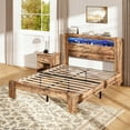thumbnail image 3 of PAPROOS Full Size Bed Frame, Wood Platform Bed with Charging Station and LED Light, Full Bed Frame with Headboard and Strong Wooden Slats for Teens Adults, No Box Spring Needed, Rustic Brown, 3 of 10