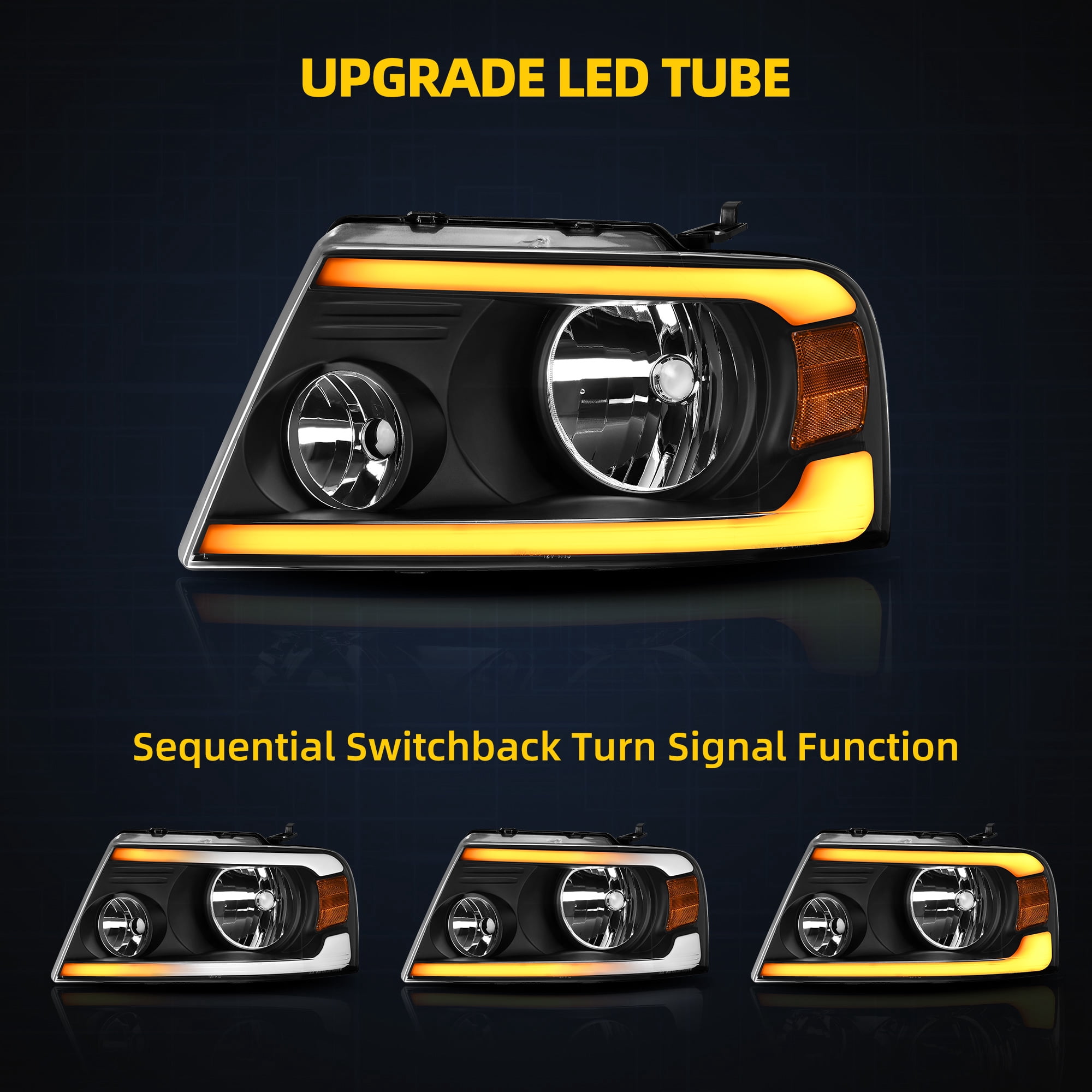 RVNI For 2004-2008 Ford F150 F-150/06-08 Lincoln Mark LT LED DRL Sequential Headlight