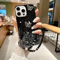 for iPhone 15 Pro Max Bling Case with Lanyard,Cute 3D Butterfly Glitter