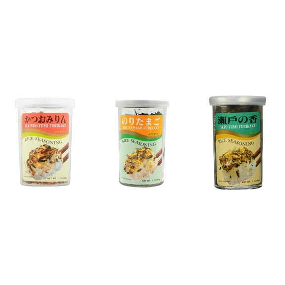 Ajishima JFC Rice Seasoning Fumi Furikake 3 Flavor Mixed Bundle (Katsuo,Noritamago,Seto) Plus NineChef Brand Long Handle Coffee Spoon