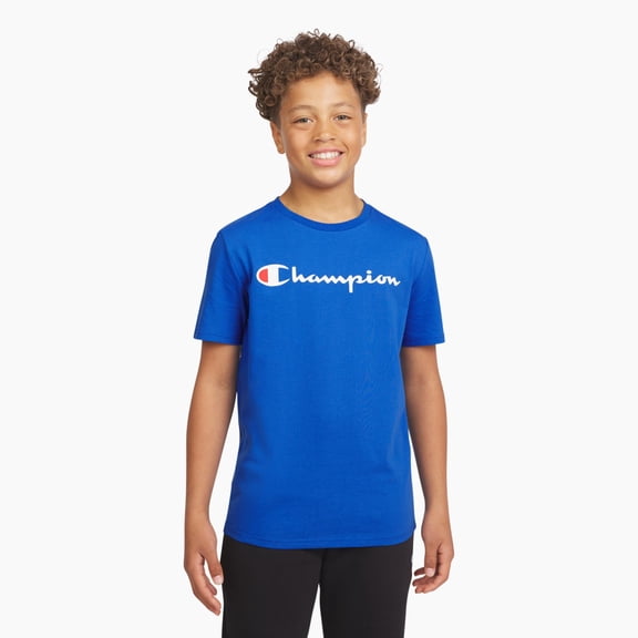 Champion Boys Signature Logo Short Sleeve Tee - Blue - Size Large