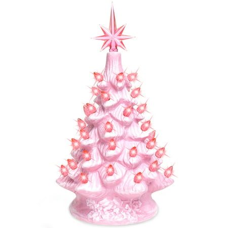 Best Choice Products 11in Pre-Lit Hand-Painted Ceramic Tabletop Artificial Christmas Tree Festive Holiday Decor w/ Lights, Star Topper - (Best Brand Of Led Christmas Lights)