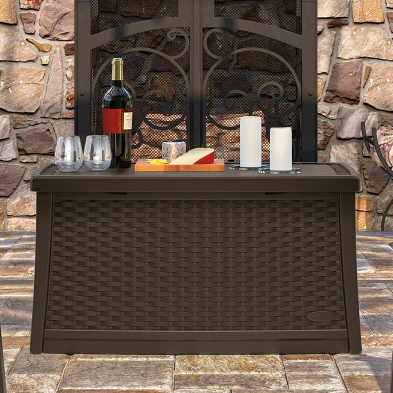 Suncast Elements 30 Gallon Resin Wicker Patio Storage Coffee Table
