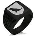 thumbnail image 1 of Stainless Steel Dog Loyalty Coat of Arms Shield Geometric Pattern Biker Style Polished Ring, 1 of 1