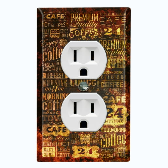 Metal Light Switch Wall Plate Outlet Cover (Coffee Shop Cafe Restaurant Sign Black Rust Pattern Print - Single Duplex)