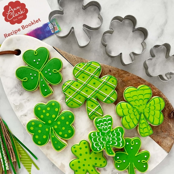 Ann Clark St. Patrick's Day Shamrock Cookie Cutters, 3-Piece Metal Cookie Cutter Set Made in USA