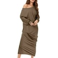 thumbnail image 2 of Casual Dresses for Women,Ladies' Casual Trendy Large Loose Solid Color Round Neck Comfortable Soft Long Dress long Sleeved Ankle DressKhaki S-2XL, 2 of 6