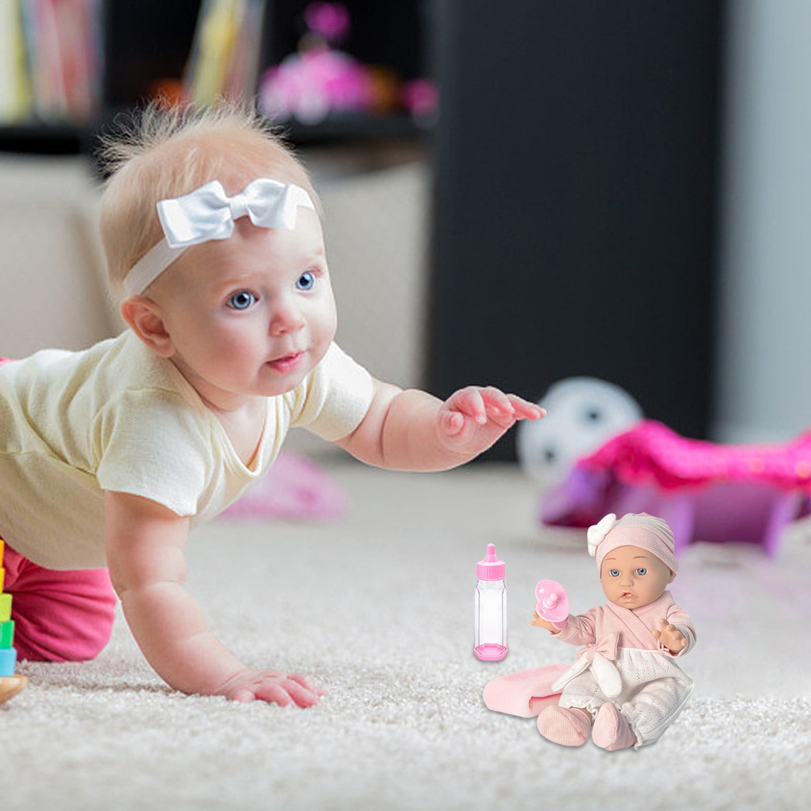 Twfbrm 12 Inch Baby Dolls Set with Clothes Bottle and Pacifier,Newborn Reborn Baby Doll with Soft Sleep Bassinet Bed Crib Pillow Blanket Pacifier Feeding Bottles Toys for Toddlers Age 3+
