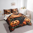 thumbnail image 2 of Manfei Halloween Pumpkin Bats Sunflowers 7-Piece Twin Bedding, Vintage Floral Butterfly Bedding Comforter Set, Brown Orange Green,Reversible, 2 of 7