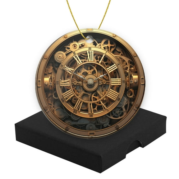 Christmas Ornament Round Ceramic Keepsake Holiday Present Christmas Decoration for Tree 2.95inSteampunk-Style Clock With Gears And Cogs